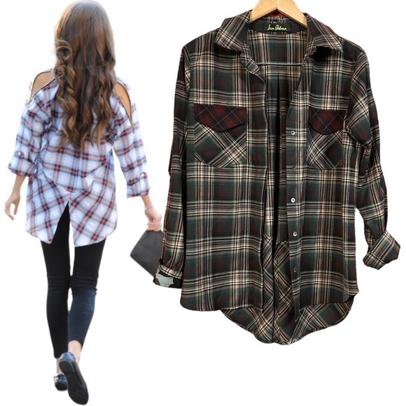 SAM EDELMAN THE WEEKENDER Plaid Cold Shoulder Zipper Button Down Top Shirt M - Picture 1 of 16